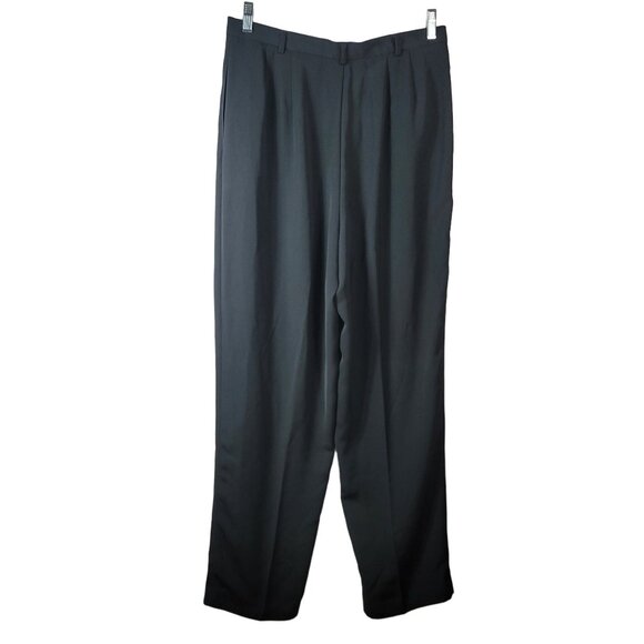 Venezia Taper Dress Pants Black Size 14 Button Zip Pockets Pleat Front Polyester - Picture 7 of 8